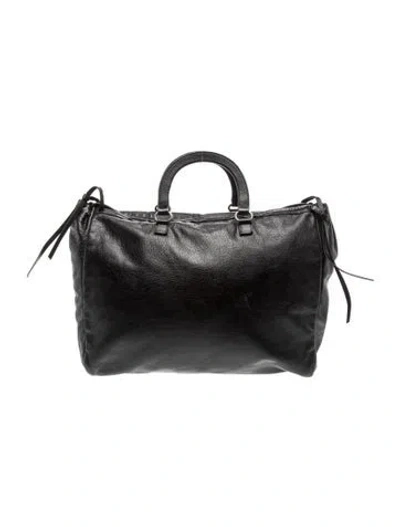 Pre-owned Prada Enameled Metal Triangle Bauletto Vintage In Black