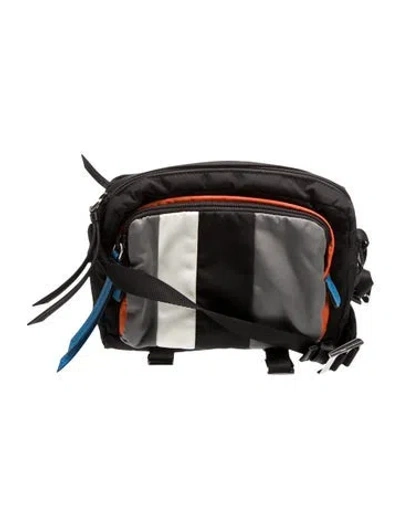 Pre-owned Prada Enameled Metal Triangle Belt Bag In Black