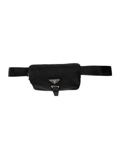 Pre-owned Prada Enameled Metal Triangle Belt Bag In Black
