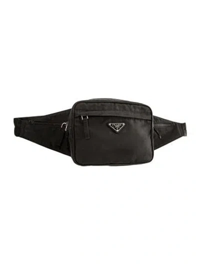 Pre-owned Prada Enameled Metal Triangle Belt Bag In Black
