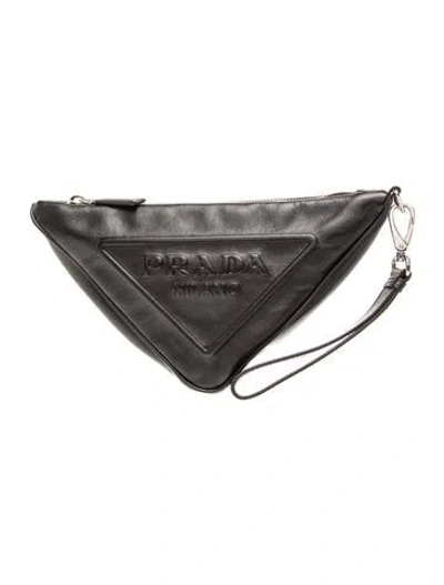 Pre-owned Prada Enameled Metal Triangle Belt Bag In Black