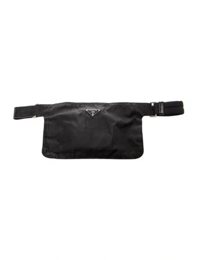 Pre-owned Prada Enameled Metal Triangle Belt Bag In Black