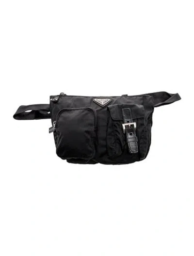 Pre-owned Prada Enameled Metal Triangle Belt Bag In Black