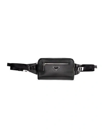 Pre-owned Prada Enameled Metal Triangle Belt Bag In Black