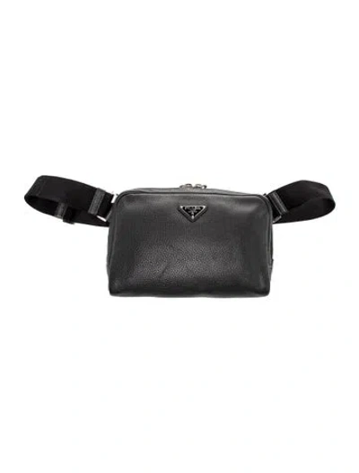 Pre-owned Prada Enameled Metal Triangle Belt Bag In Black