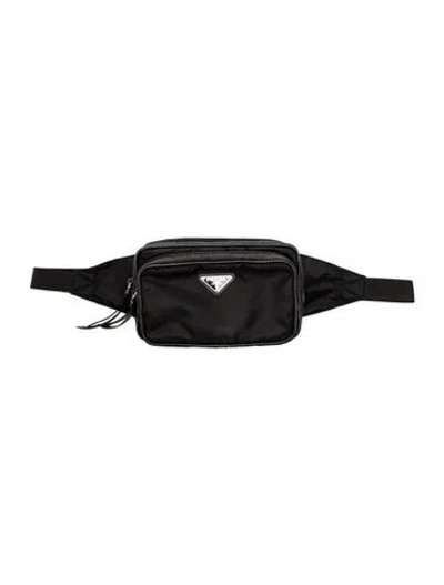 Pre-owned Prada Enameled Metal Triangle Belt Bag In Black