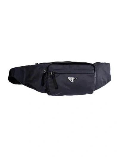Pre-owned Prada Enameled Metal Triangle Belt Bag In Blue