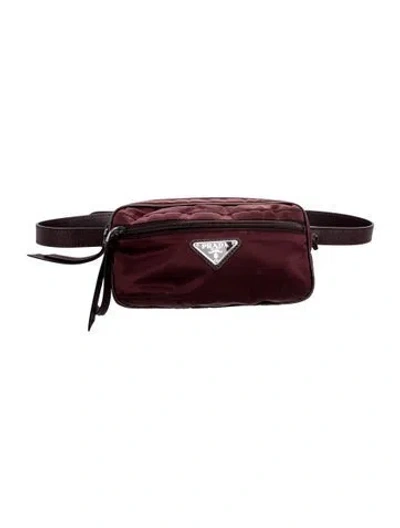 Pre-owned Prada Enameled Metal Triangle Belt Bag In Burgundy