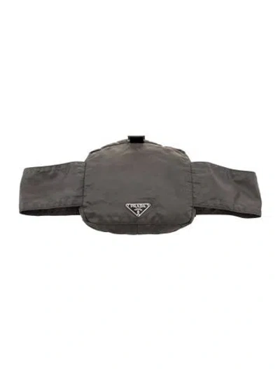 Pre-owned Prada Enameled Metal Triangle Belt Bag In Gray