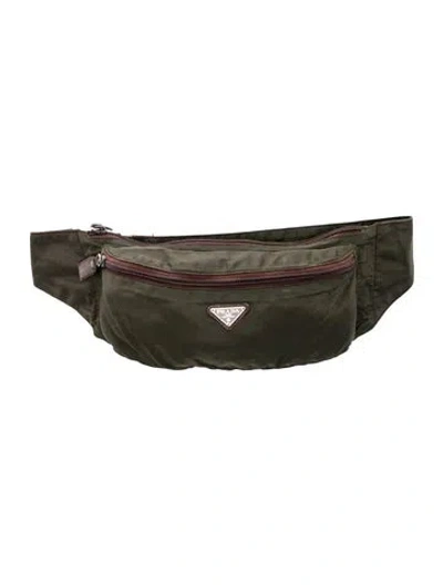 Pre-owned Prada Enameled Metal Triangle Belt Bag In Green