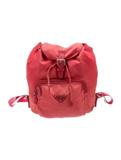 Pre-owned Prada Enameled Metal Triangle Belt Bag In Red