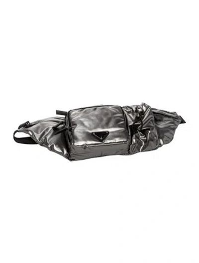 Pre-owned Prada Enameled Metal Triangle Belt Bag In Silver