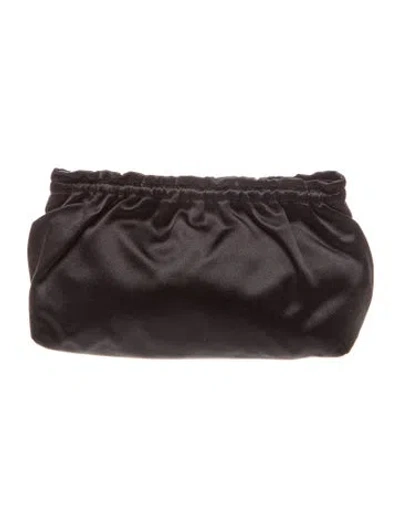 Pre-owned Prada Enameled Metal Triangle Black Satin Pouch