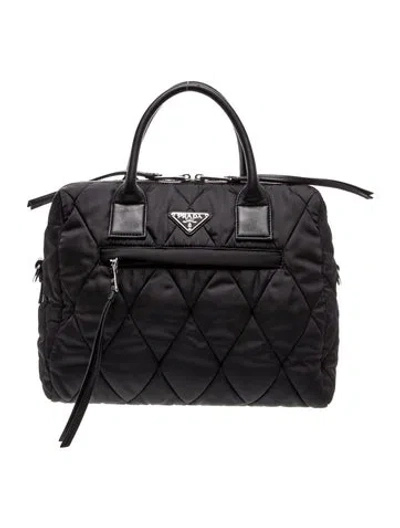 Pre-owned Prada Enameled Metal Triangle Bomber In Black