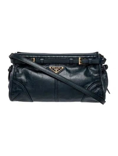 Pre-owned Prada Enameled Metal Triangle Bonnie Small In Blue