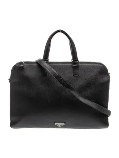 Pre-owned Prada Enameled Metal Triangle Briefcase In Black