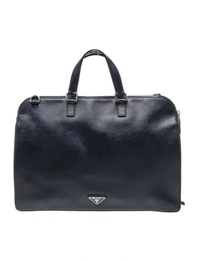Pre-owned Prada Enameled Metal Triangle Briefcase In Blue
