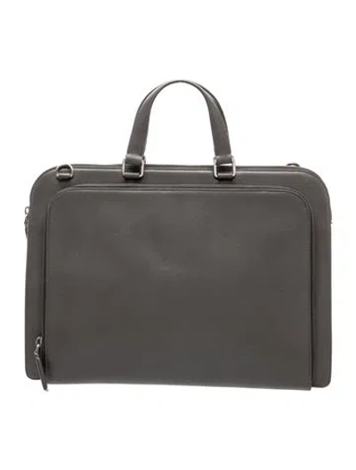 Pre-owned Prada Enameled Metal Triangle Briefcase In Gray
