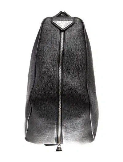 Pre-owned Prada Enameled Metal Triangle Bucket Bag In Black