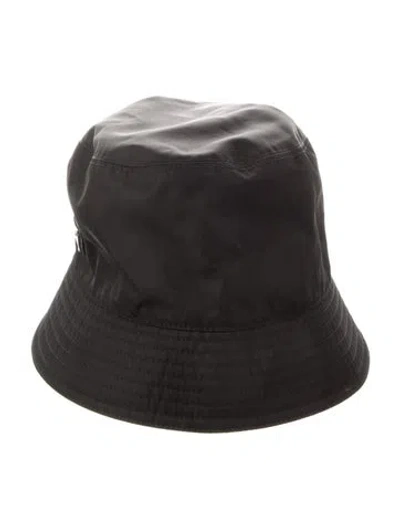 Pre-owned Prada Enameled Metal Triangle Bucket Hat In Black