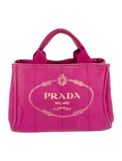 Pre-owned Prada Enameled Metal Triangle Canapa Logo Tote Small In Pink