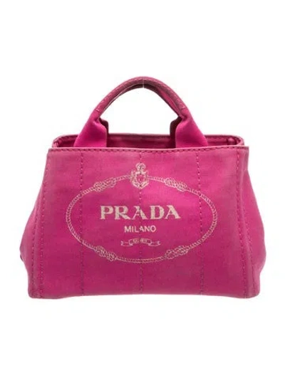 Pre-owned Prada Enameled Metal Triangle Canapa Logo Tote Small In Pink