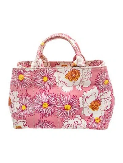 Pre-owned Prada Enameled Metal Triangle Canapa Tote In Pink