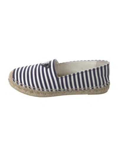 Pre-owned Prada Enameled Metal Triangle Canvas Espadrilles In Blue