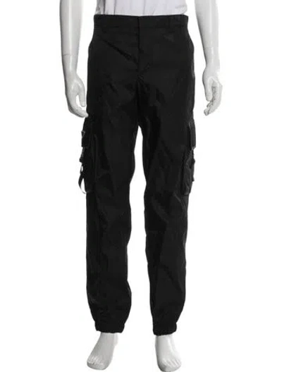 Pre-owned Prada Enameled Metal Triangle Cargo Pants In Black