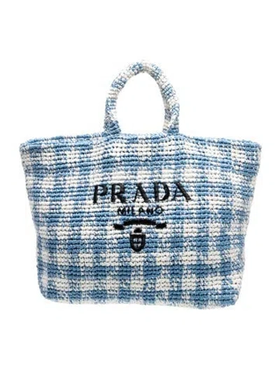 Pre-owned Prada Enameled Metal Triangle Check Logo Tote Large In Multi