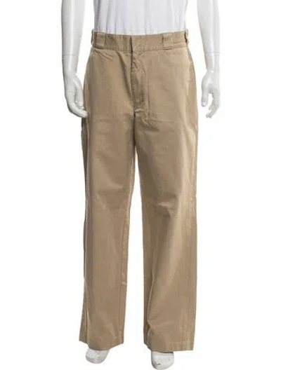 Pre-owned Prada Enameled Metal Triangle Chinos In Brown