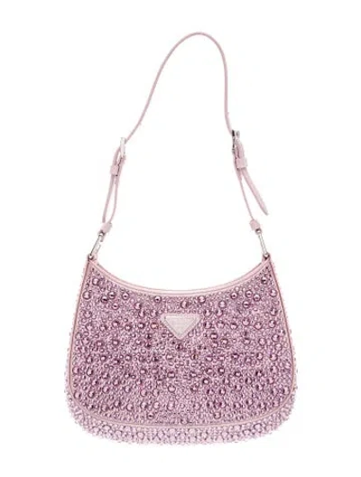 Pre-owned Prada Enameled Metal Triangle Cleo Mini In Pink