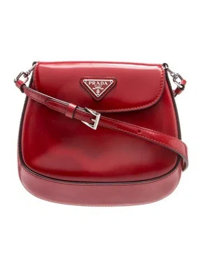 Pre-owned Prada Enameled Metal Triangle Cleo Mini In Red