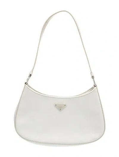 Pre-owned Prada Enameled Metal Triangle Cleo In White
