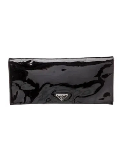 Pre-owned Prada Enameled Metal Triangle Clutch In Black