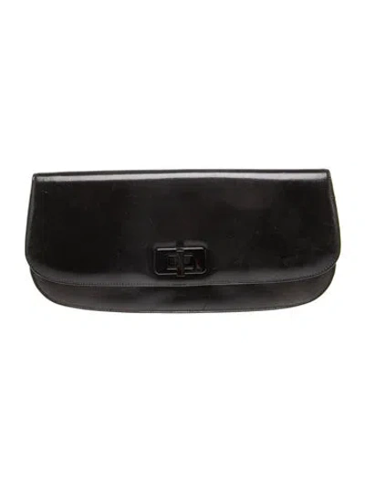 Pre-owned Prada Enameled Metal Triangle Clutch In Black