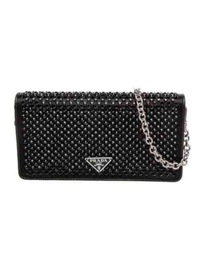 Pre-owned Prada Enameled Metal Triangle Clutch In Black