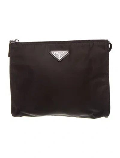 Pre-owned Prada Enameled Metal Triangle Clutch In Black