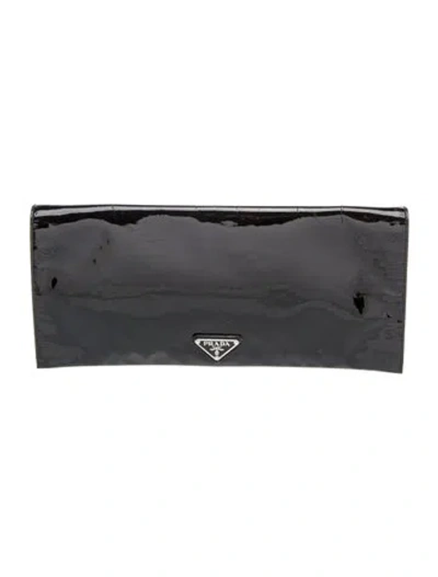 Pre-owned Prada Enameled Metal Triangle Clutch In Black