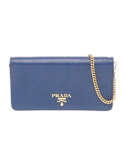 Pre-owned Prada Enameled Metal Triangle Clutch In Blue