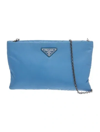 Pre-owned Prada Enameled Metal Triangle Clutch In Blue