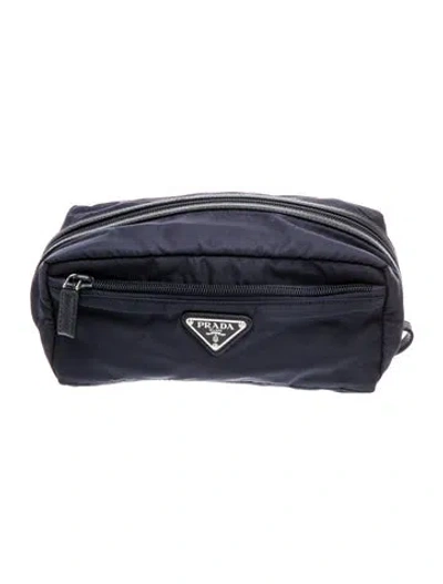 Pre-owned Prada Enameled Metal Triangle Clutch In Blue