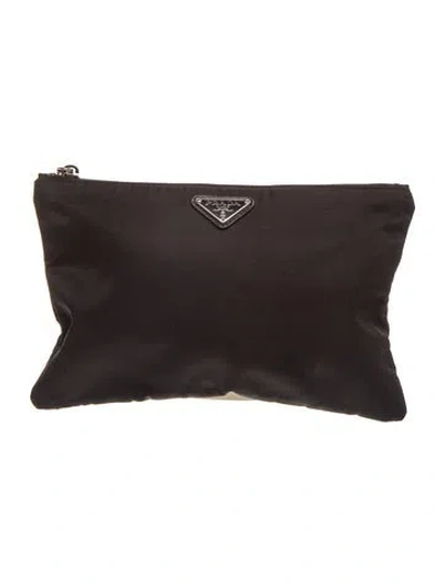 Pre-owned Prada Enameled Metal Triangle Clutch In Brown