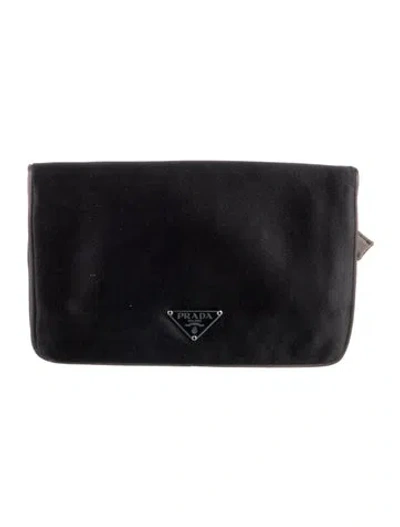 Pre-owned Prada Enameled Metal Triangle Clutch In Gray