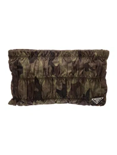 Pre-owned Prada Enameled Metal Triangle Clutch In Green