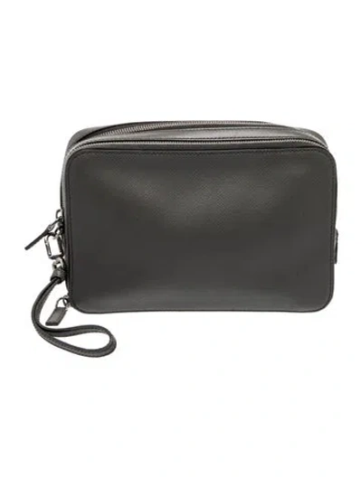 Pre-owned Prada Enameled Metal Triangle Clutch In Grey