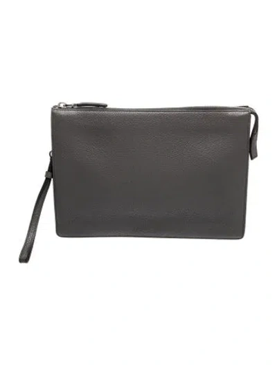 Pre-owned Prada Enameled Metal Triangle Clutch In Grey