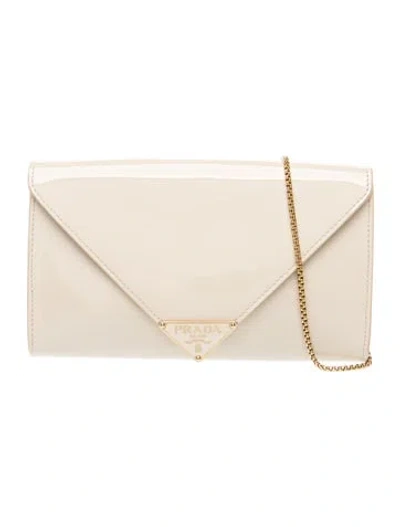 Pre-owned Prada Enameled Metal Triangle Clutch In Neutral