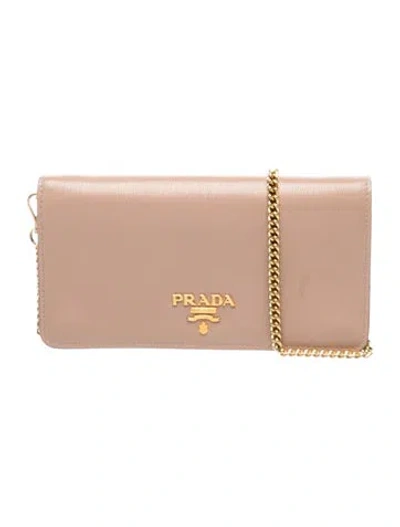 Pre-owned Prada Enameled Metal Triangle Clutch In Neutral