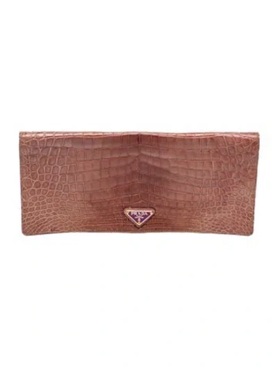 Pre-owned Prada Enameled Metal Triangle Clutch In Purple